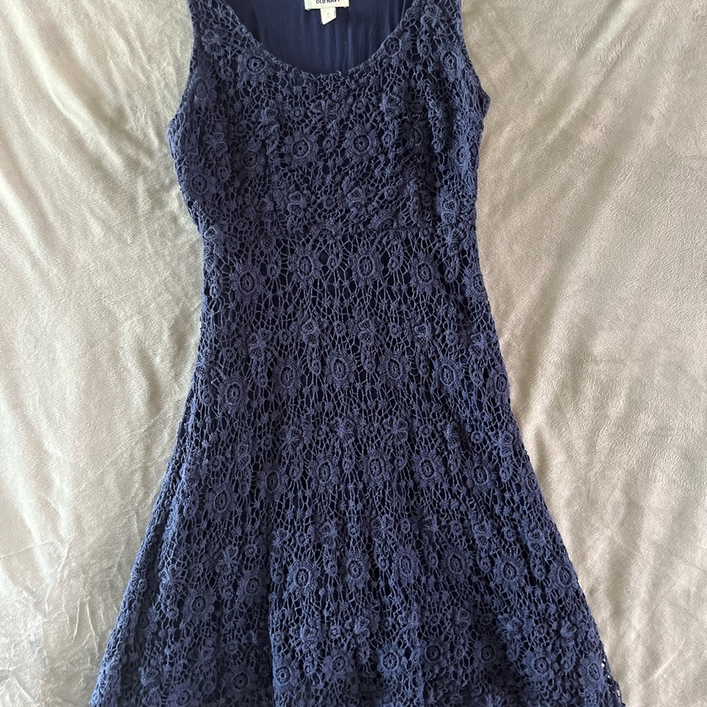 Old Navy Navy Blue Lace Midi Dress Sleeveless wedding party cocktail casual
